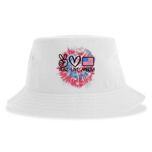 Peace Love America Tie Dye 4th Of July Girl US Flag Sustainable Bucket Hat