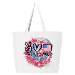 Peace Love America Tie Dye 4th Of July Girl US Flag 25L Jumbo Tote