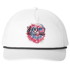 Peace Love America Tie Dye 4th Of July Girl US Flag Snapback Five-Panel Rope Hat