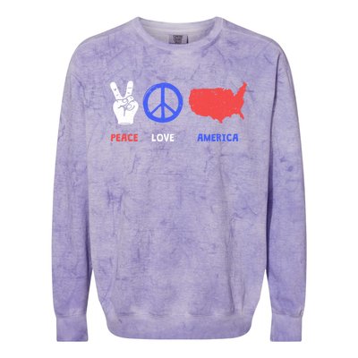 Peace Love America 4th Of July Costume Hippie Patriotic Gift Colorblast Crewneck Sweatshirt