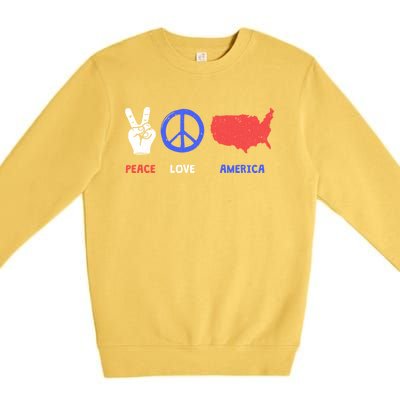 Peace Love America 4th Of July Costume Hippie Patriotic Gift Premium Crewneck Sweatshirt