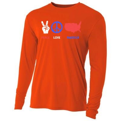 Peace Love America 4th Of July Costume Hippie Patriotic Gift Cooling Performance Long Sleeve Crew