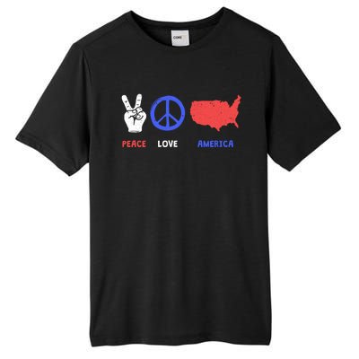 Peace Love America 4th Of July Costume Hippie Patriotic Gift Tall Fusion ChromaSoft Performance T-Shirt