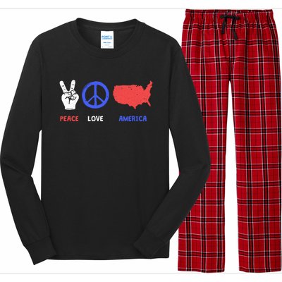 Peace Love America 4th Of July Costume Hippie Patriotic Gift Long Sleeve Pajama Set