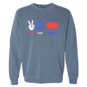 Peace Love America 4th Of July Costume Hippie Patriotic Gift Garment-Dyed Sweatshirt