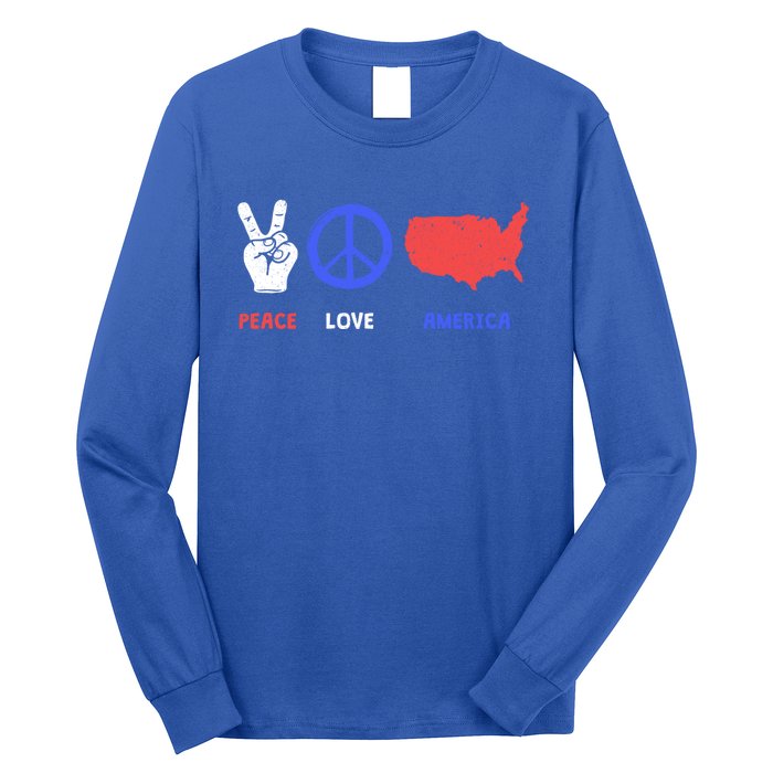 Peace Love America 4th Of July Costume Hippie Patriotic Gift Long Sleeve Shirt