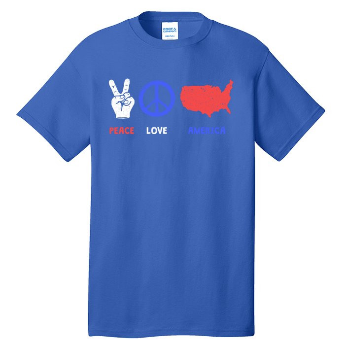 Peace Love America 4th Of July Costume Hippie Patriotic Gift Tall T-Shirt