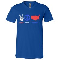 Peace Love America 4th Of July Costume Hippie Patriotic Gift V-Neck T-Shirt