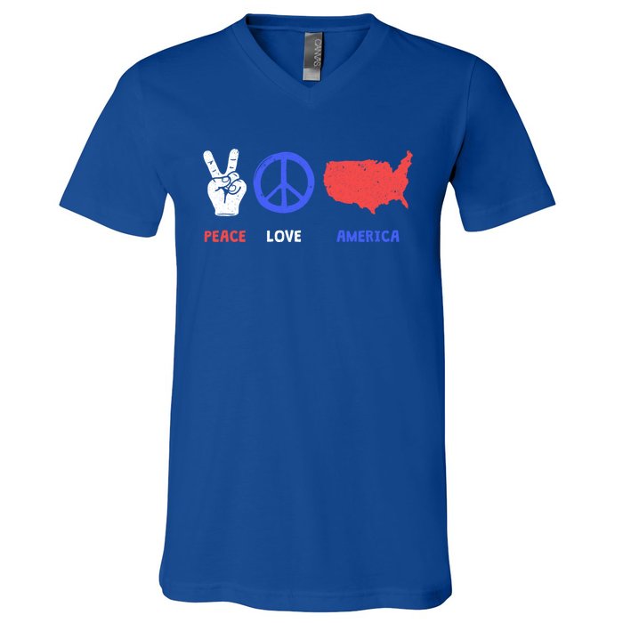 Peace Love America 4th Of July Costume Hippie Patriotic Gift V-Neck T-Shirt