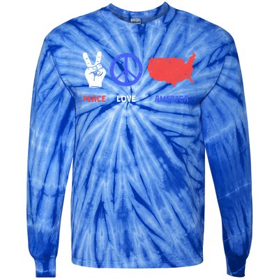 Peace Love America 4th Of July Costume Hippie Patriotic Gift Tie-Dye Long Sleeve Shirt