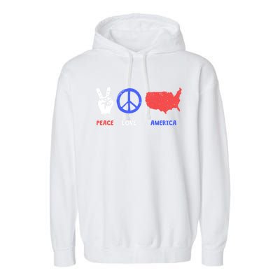 Peace Love America 4th Of July Costume Hippie Patriotic Gift Garment-Dyed Fleece Hoodie