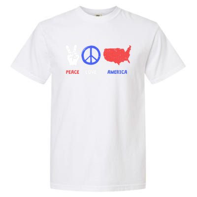 Peace Love America 4th Of July Costume Hippie Patriotic Gift Garment-Dyed Heavyweight T-Shirt