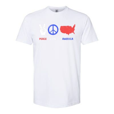 Peace Love America 4th Of July Costume Hippie Patriotic Gift Softstyle CVC T-Shirt