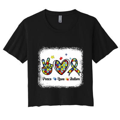 Peace Love Autism Awareness Cute Mom Girl Crop Top