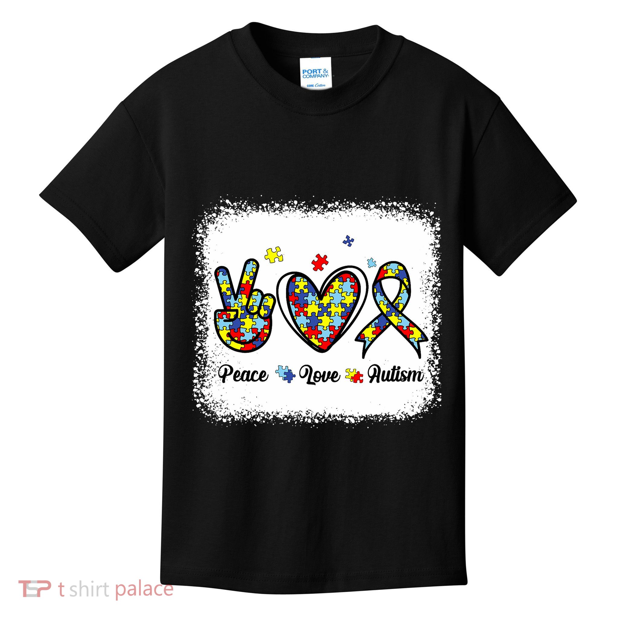 Peace Love Autism Awareness Cute Mom Girl Kids T-Shirt