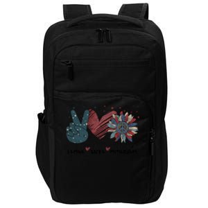 Peace Love America Sunflower Patriotic With Stars 4th July Great Gift Impact Tech Backpack