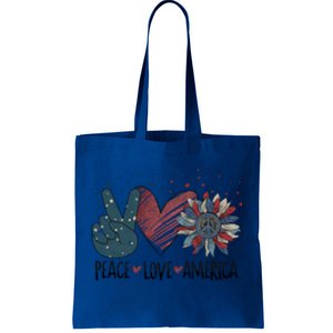 Peace Love America Sunflower Patriotic With Stars 4th July Great Gift Tote Bag