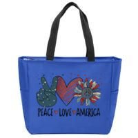 Peace Love America Sunflower Patriotic With Stars 4th July Great Gift Zip Tote Bag