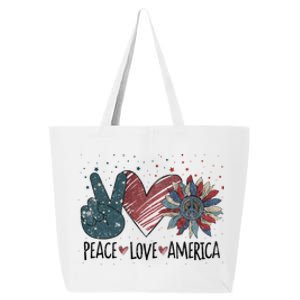 Peace Love America Sunflower Patriotic With Stars 4th July Great Gift 25L Jumbo Tote