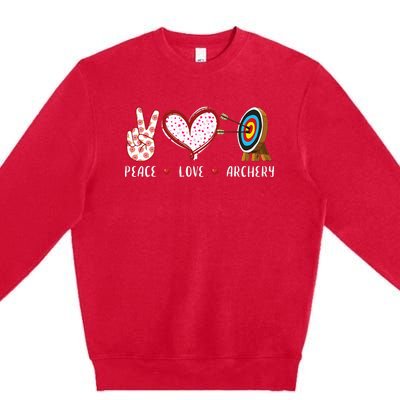 Peace Love Archery Target Gifts Women Archers Premium Crewneck Sweatshirt