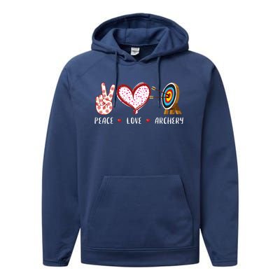 Peace Love Archery Target Gifts Women Archers Performance Fleece Hoodie