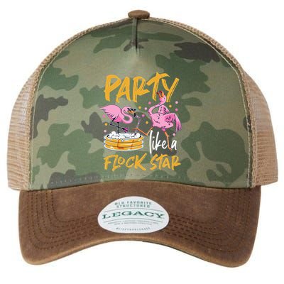 Party Like A Flock Star Flamingos In Kiddie Pool Legacy Tie Dye Trucker Hat