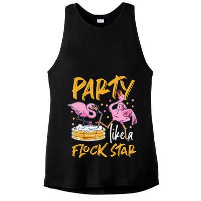 Party Like A Flock Star Flamingos In Kiddie Pool Ladies PosiCharge Tri-Blend Wicking Tank