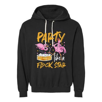 Party Like A Flock Star Flamingos In Kiddie Pool Garment-Dyed Fleece Hoodie