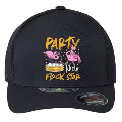 Party Like A Flock Star Flamingos In Kiddie Pool Flexfit Unipanel Trucker Cap