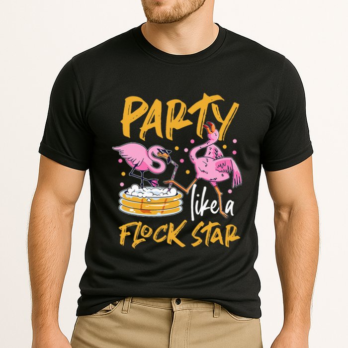 Party Like A Flock Star Flamingos In Kiddie Pool Performance Shirt