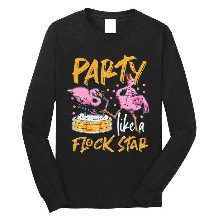 Party Like A Flock Star Flamingos In Kiddie Pool Long Sleeve Shirt