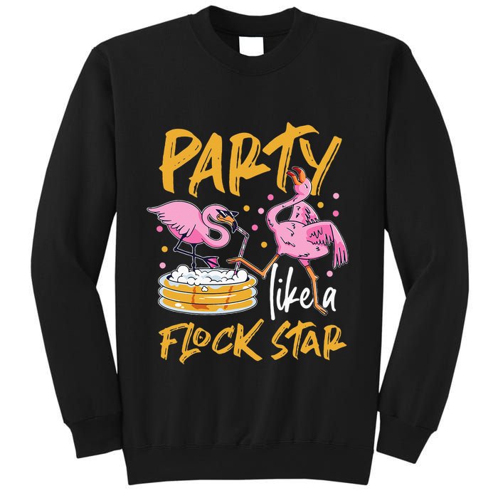 Party Like A Flock Star Flamingos In Kiddie Pool Sweatshirt