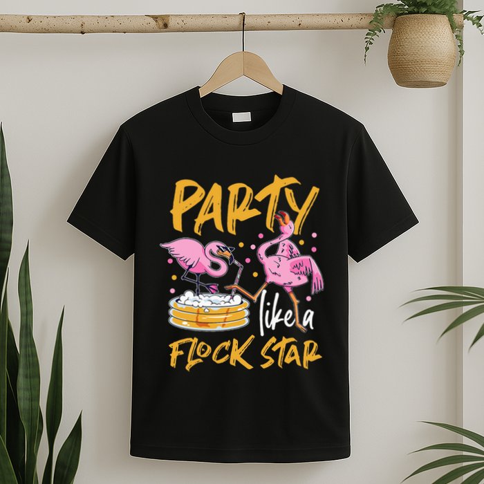 Party Like A Flock Star Flamingos In Kiddie Pool T-Shirt