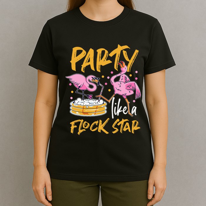 Party Like A Flock Star Flamingos In Kiddie Pool T-Shirt