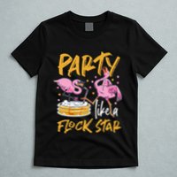 Party Like A Flock Star Flamingos In Kiddie Pool T-Shirt