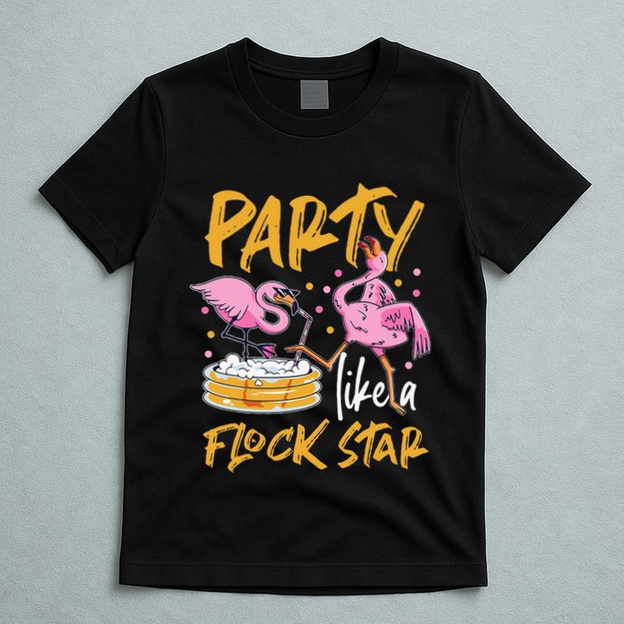 Party Like A Flock Star Flamingos In Kiddie Pool T-Shirt