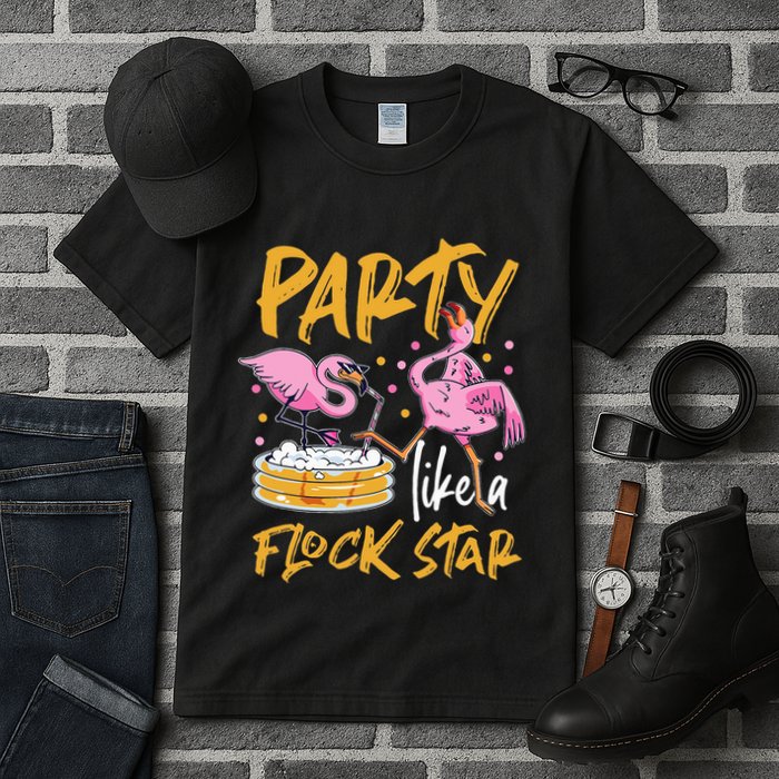Party Like A Flock Star Flamingos In Kiddie Pool Tall T-Shirt