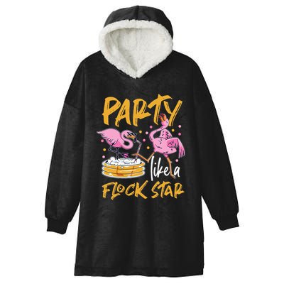 Party Like A Flock Star Flamingos In Kiddie Pool Hooded Wearable Blanket
