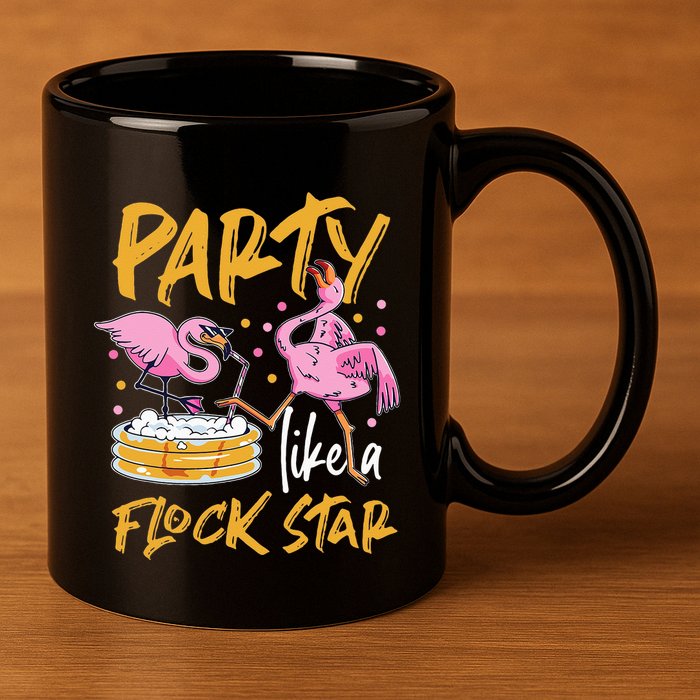 Party Like A Flock Star Flamingos In Kiddie Pool 11oz C Handle Ceramic Mug