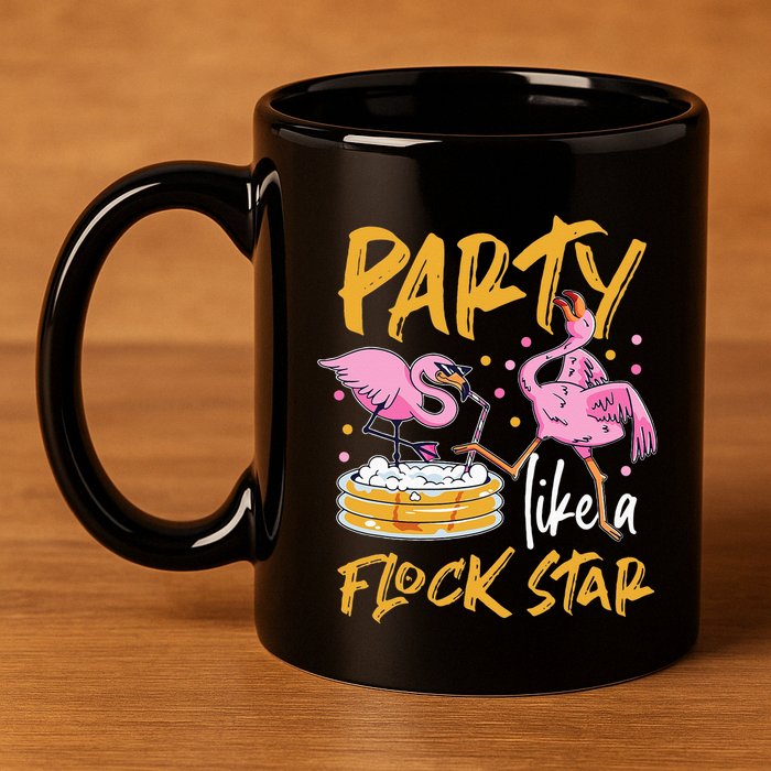 Party Like A Flock Star Flamingos In Kiddie Pool 11oz C Handle Ceramic Mug