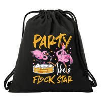 Party Like A Flock Star Flamingos In Kiddie Pool Drawstring Bag