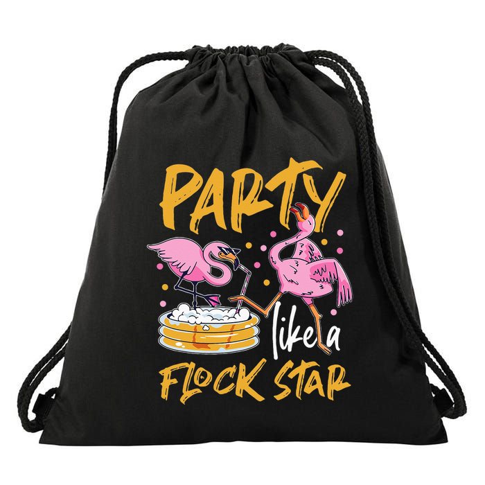 Party Like A Flock Star Flamingos In Kiddie Pool Drawstring Bag
