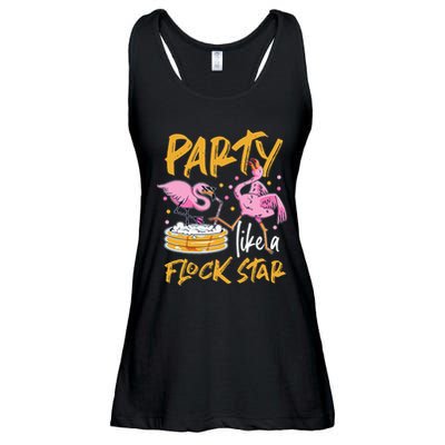 Party Like A Flock Star Flamingos In Kiddie Pool Ladies Essential Flowy Tank