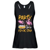 Party Like A Flock Star Flamingos In Kiddie Pool Ladies Essential Flowy Tank