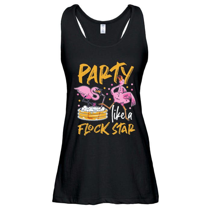 Party Like A Flock Star Flamingos In Kiddie Pool Ladies Essential Flowy Tank