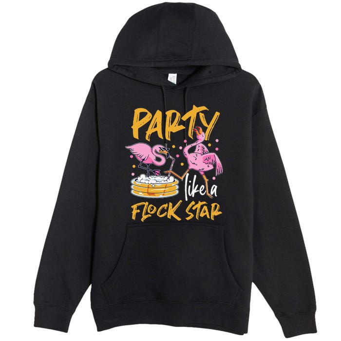 Party Like A Flock Star Flamingos In Kiddie Pool Premium Pullover Hoodie