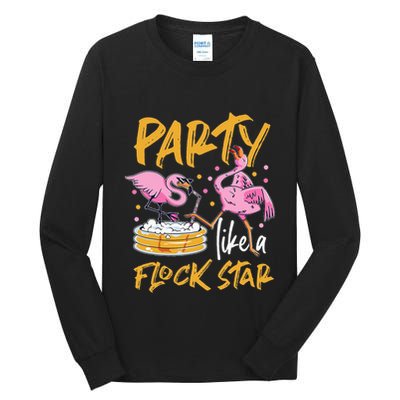 Party Like A Flock Star Flamingos In Kiddie Pool Tall Long Sleeve T-Shirt