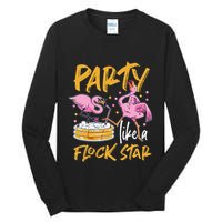 Party Like A Flock Star Flamingos In Kiddie Pool Tall Long Sleeve T-Shirt