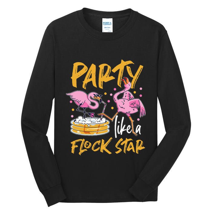 Party Like A Flock Star Flamingos In Kiddie Pool Tall Long Sleeve T-Shirt