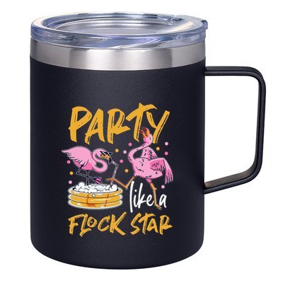 Party Like A Flock Star Flamingos In Kiddie Pool 12oz Stainless Steel Coffee Mug